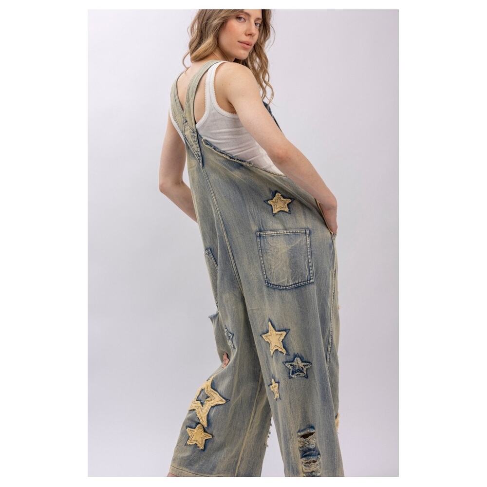 NWT Blue Velvet Peace be with you boho applique overalls - size xl - Picture 2 of 6